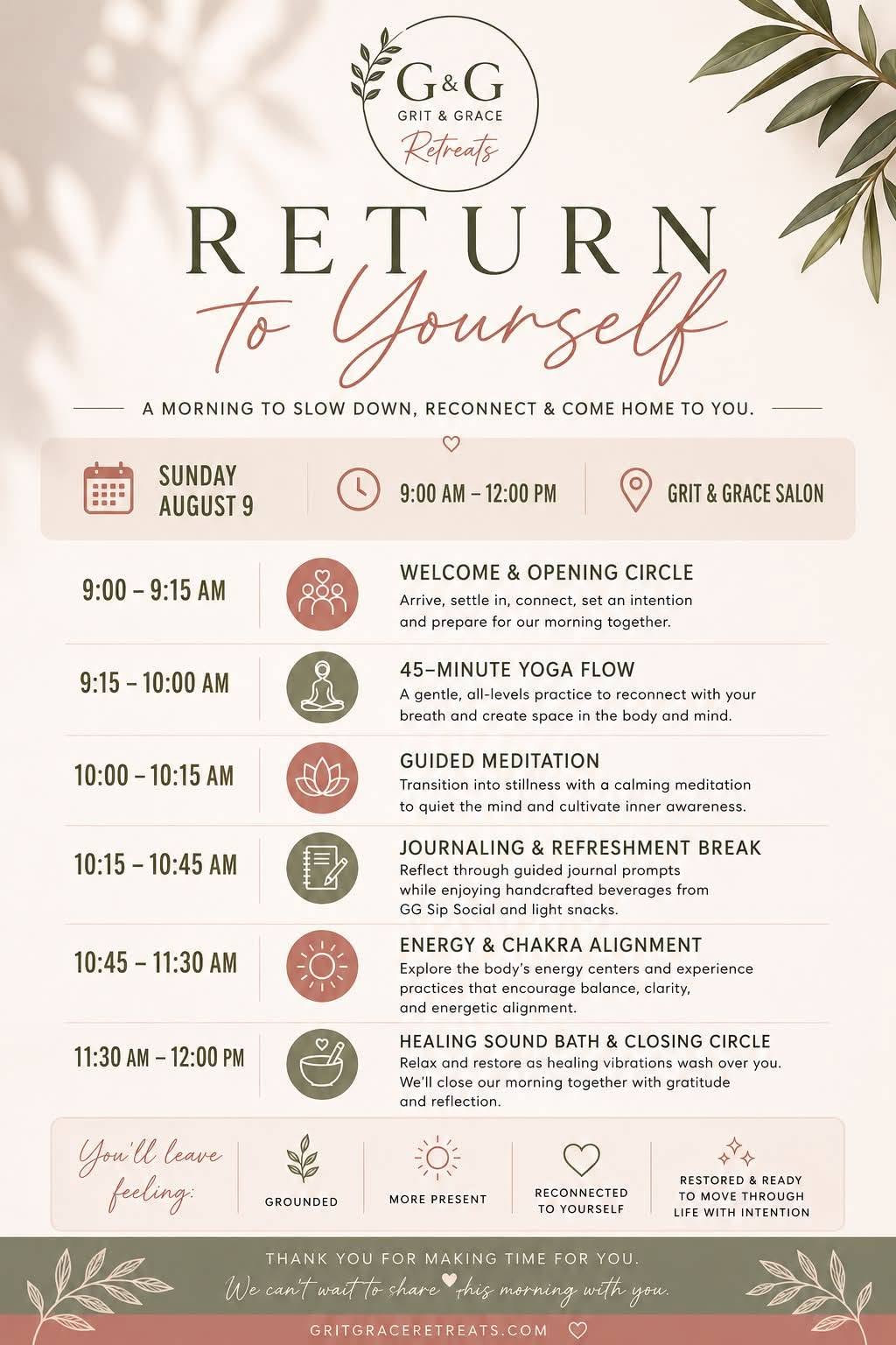 Return to Yourself Retreat Schedule